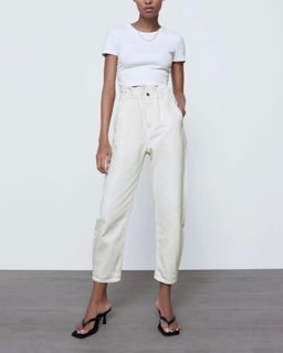 Zara paperbag broken white pants