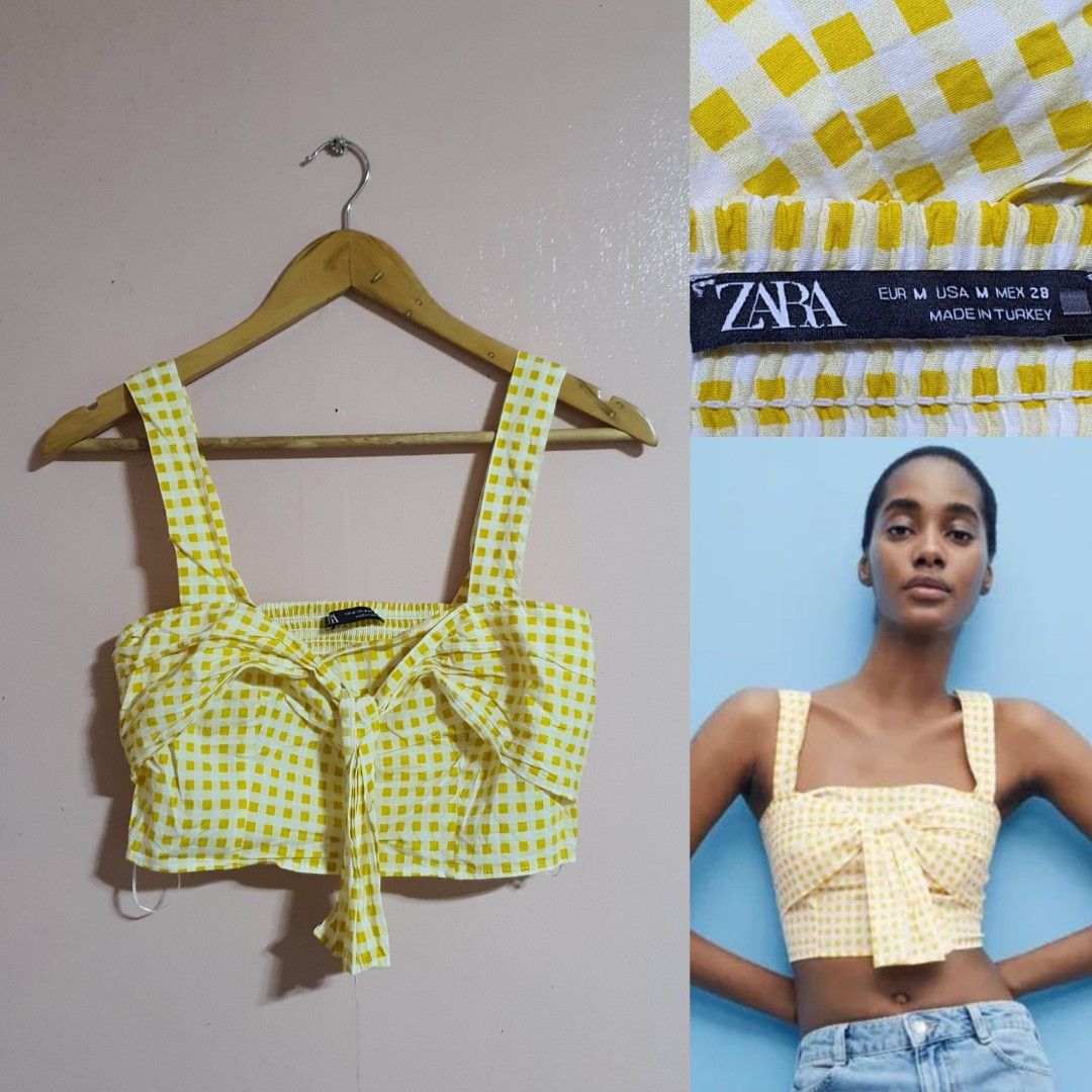 Yellow gingham crop store top