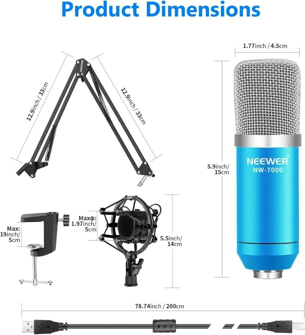  NEEWER USB Gaming Microphone, Plug&Play One Click Mute and  Gain, Computer Condenser Microphone for PC MAC, Upgraded Boom Stand Shock  Mount Cool Lighting for Streaming Twitch Online Chat (CM20) : Electronics