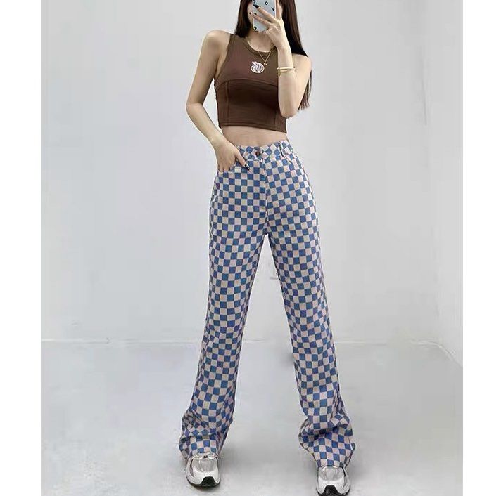 Checkered on sale flared trousers