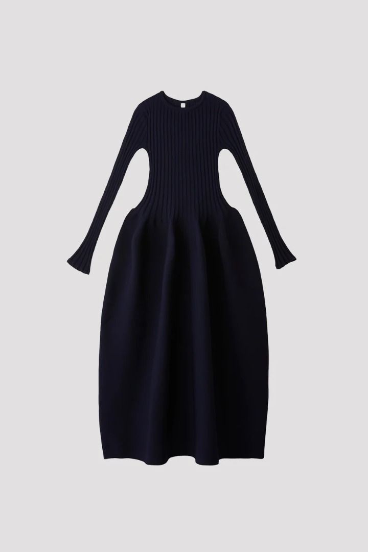 經典) CFCL 黑色長裙長袖晚禮服修身Pottery Dress Black Long-Sleeve