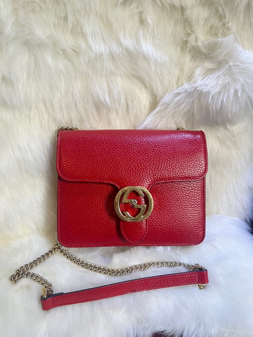 Authentic New Gucci Red Leather 510304 Interlocking GG Crossbody Handbag
