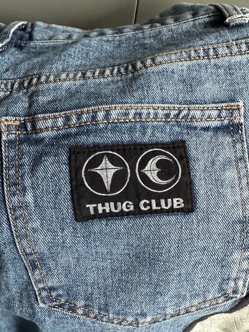 原價出讓Thug Club Leather Washing Denim Pants, 男裝, 褲＆半截裙