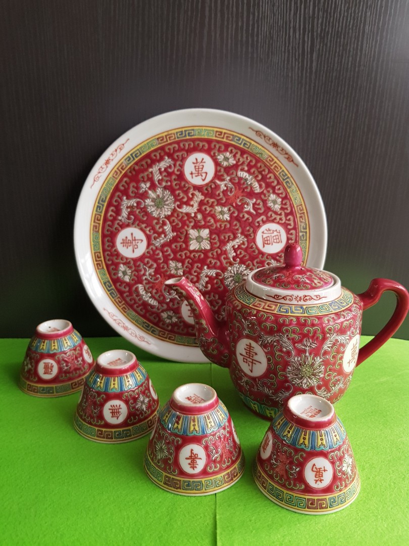中国早期*万寿无疆*茶具一套Vintage China Jingdezhen Tea Set 