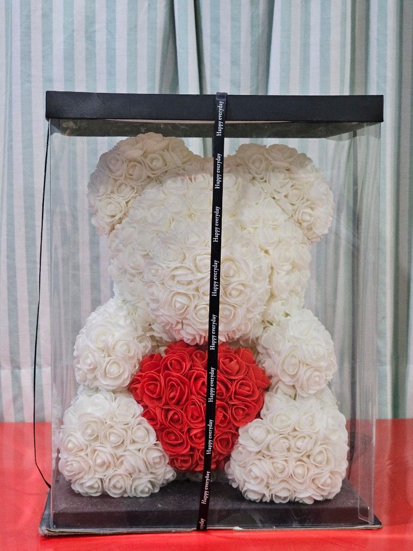 Artificial Flower Teddy Bear 16 inch clear gift box with led light