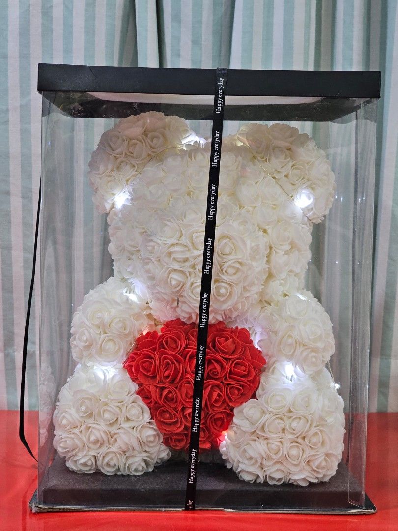 Artificial Flower Teddy Bear 16 inch clear gift box with led light