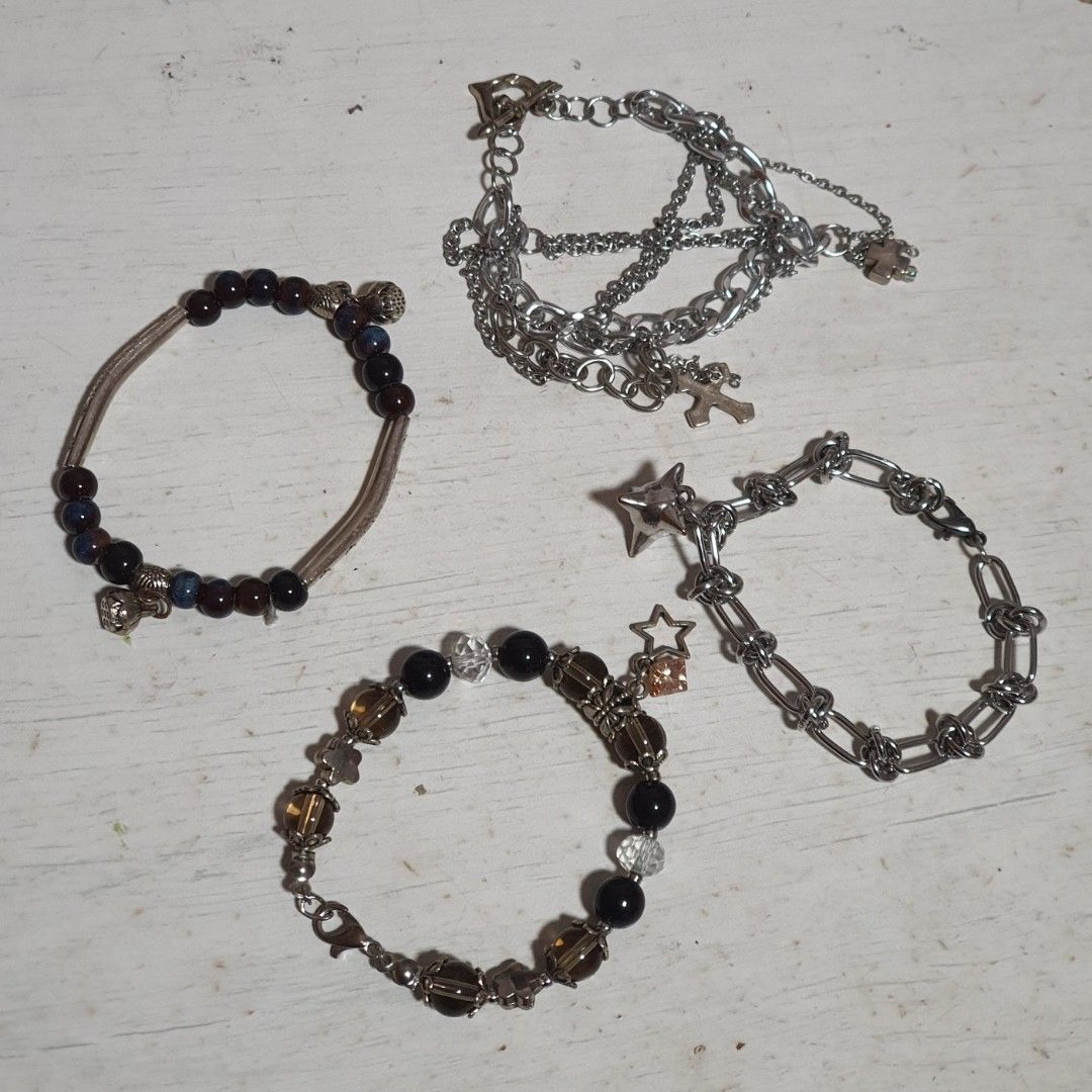 beaded handmade silver chain y2k grunge alt bracelets, Women's Fashion,  Jewelry & Organisers, Bracelets on Carousell
