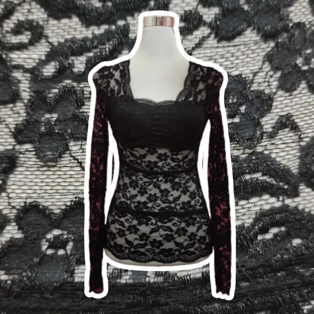 Black goth lace long sleeve on Carousell