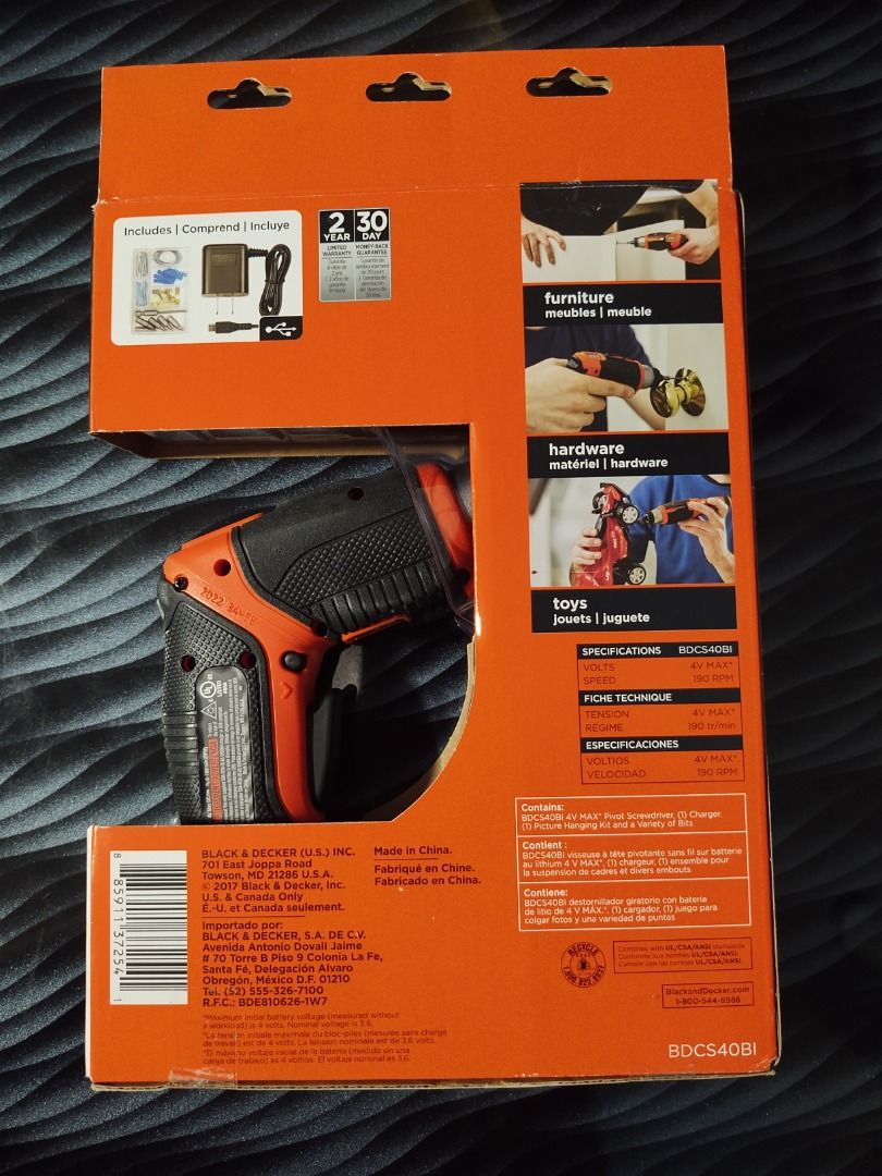 BLACK DECKER 4V MAX Cordless Screwdriver with Picture Hanging Kit BDCS40BI