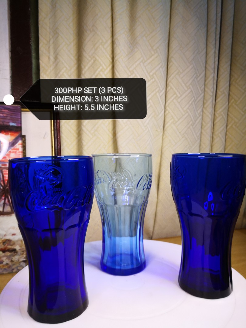 BLUE COCA COLA GLASS SET 3 PCS on Carousell