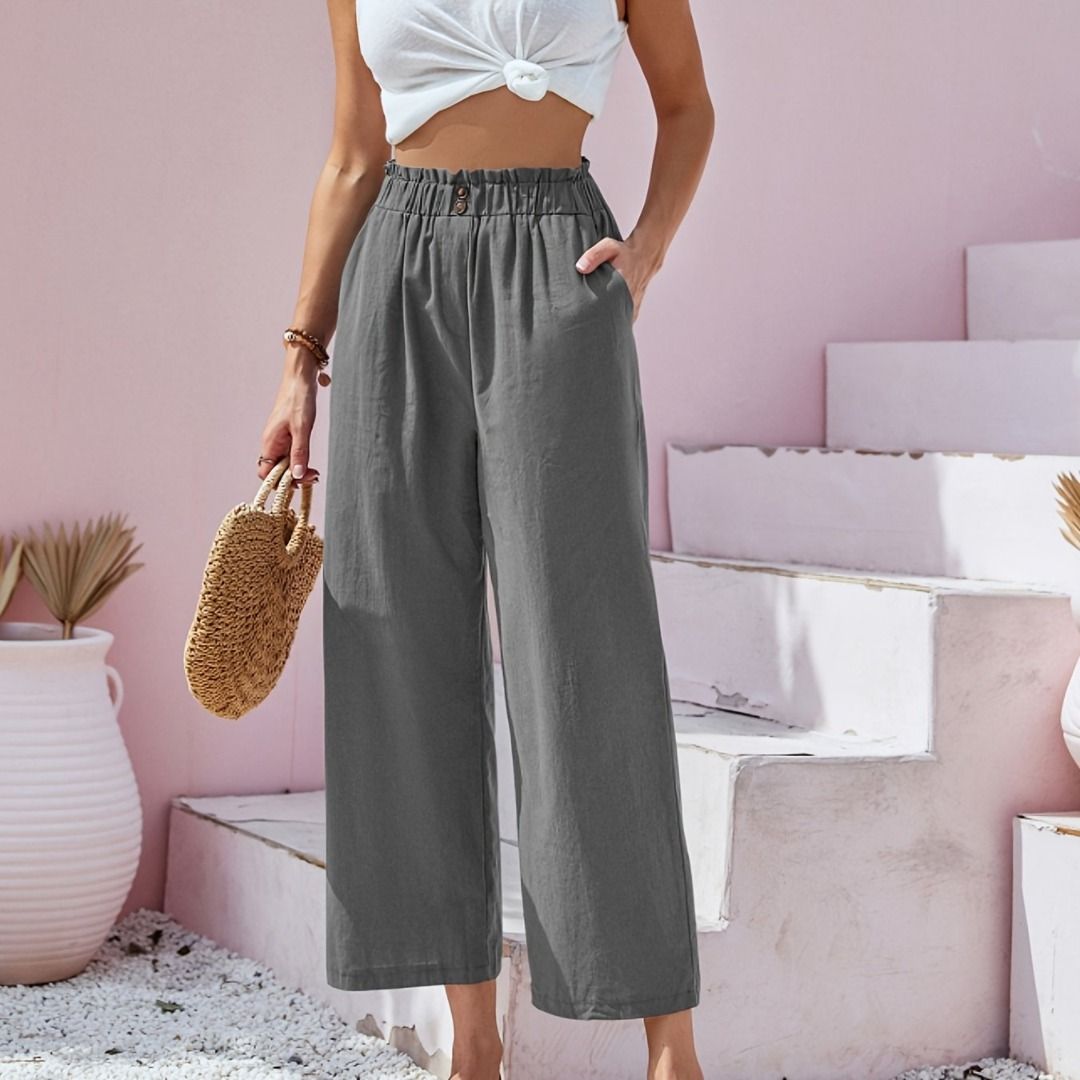 Button front wide leg pants top