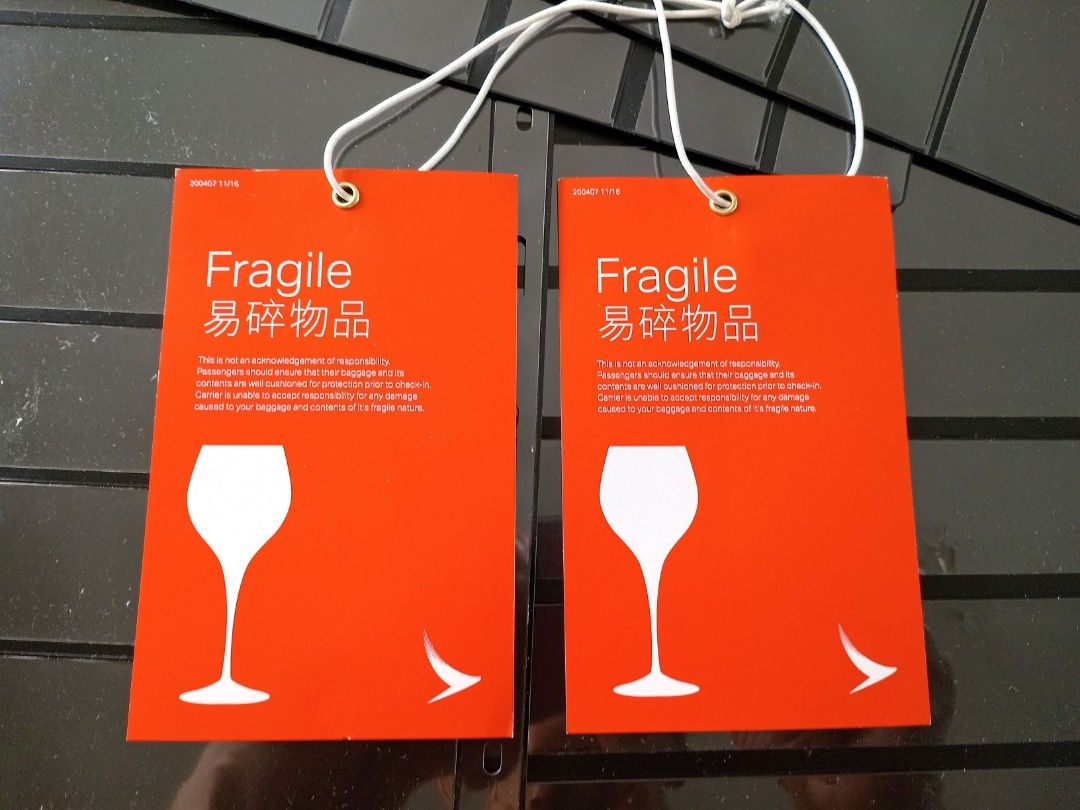 Cathay pacific airways 2 baggage fragile tags 44