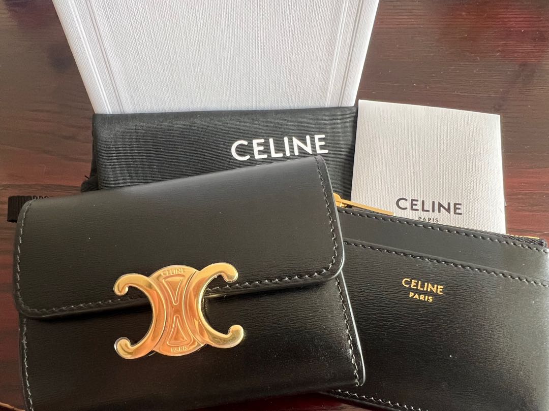 Celine Triomphe Compact Wallet Black Shiny Calfskin – ＬＯＶＥＬＯＴＳＬＵＸＵＲＹ