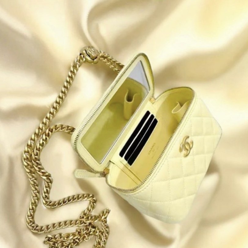 Chanel 23S Camellia Pearl Crush Light Yellow Vanity Rectangle Case Bag,  Luxury, Accessories on Carousell