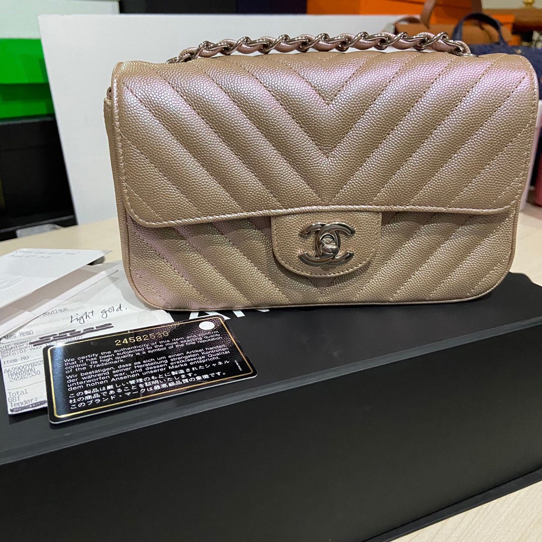 Chanel mini rectangle rose gold caviar, Luxury, Bags & Wallets on