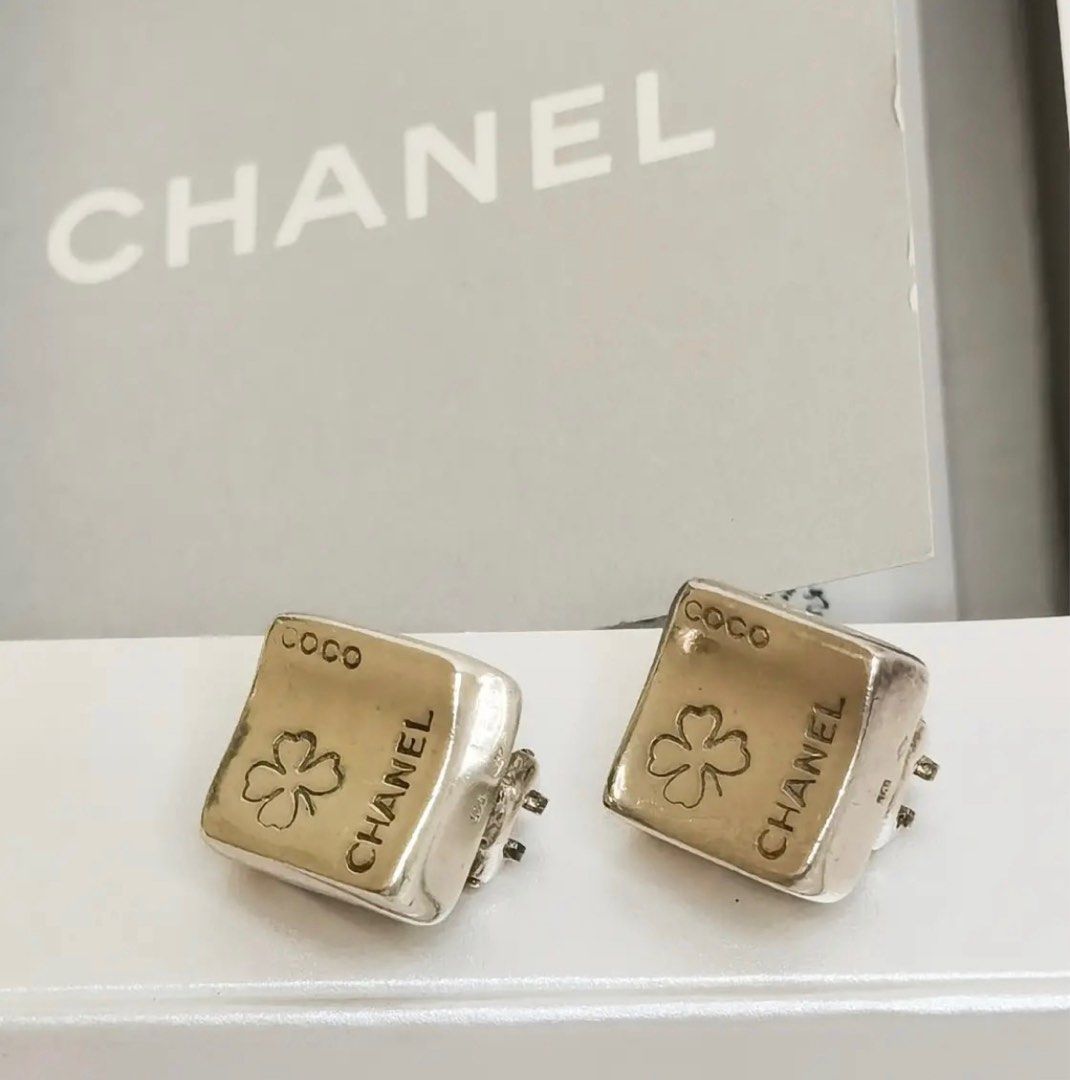 Chanel Earrings Gold Gp 95 P Chanel Clover Motif Coco Mark Four Leaf  Women's Auction