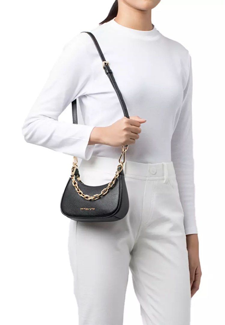 MICHAEL KORS Cora Mini Zip Pouchette Bag Black, Women's Fashion