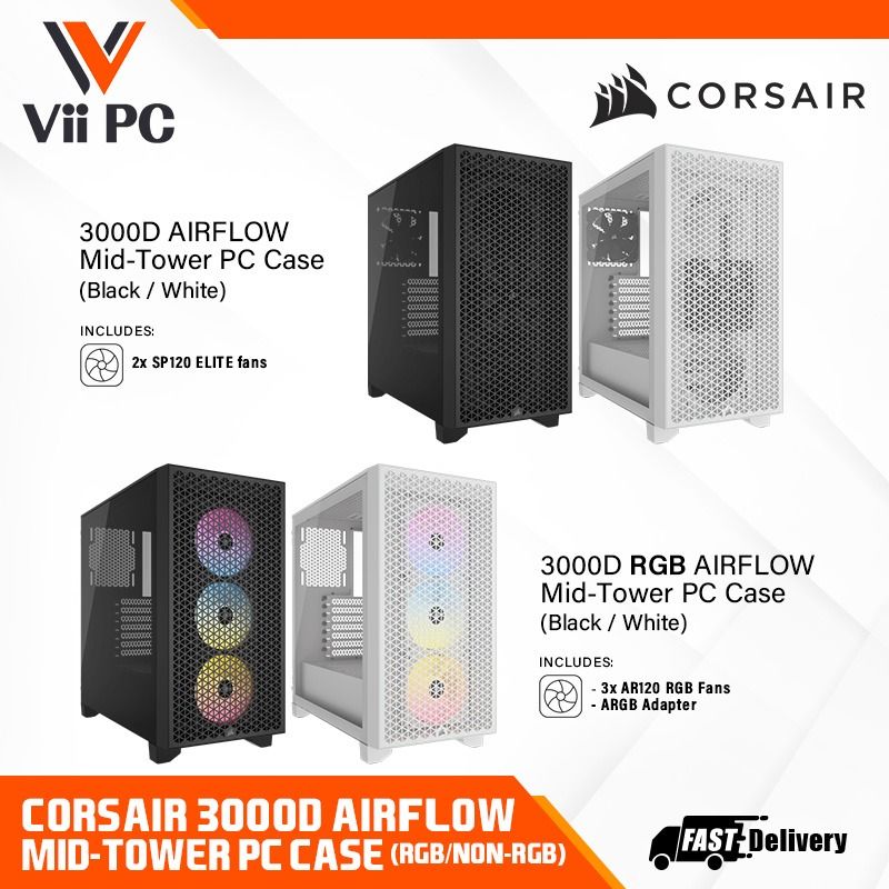 3000D RGB AIRFLOW Mid-Tower PC Case – Black