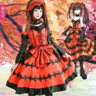 Cosplay Kurumi Tokisaki Date A Live Anime Default Costume Black and Orange Dress Gown for Halloween, Birthday Party, Photoshoots