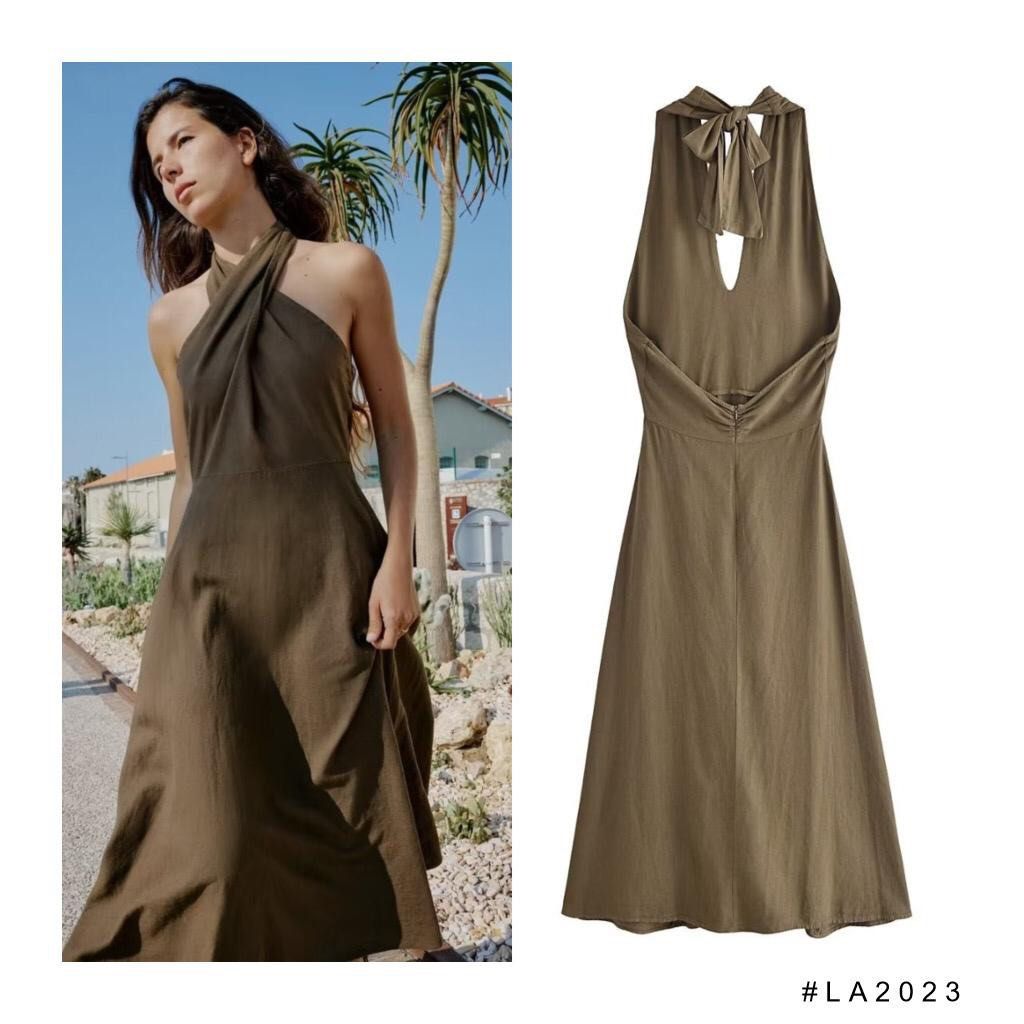 dark green halter neck dress