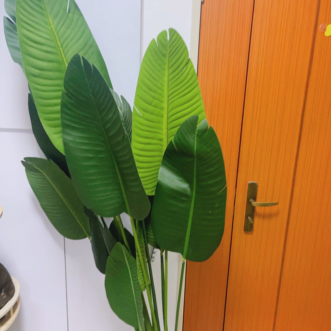 Displayed Faux Plant Fake Potted Rattan Basket Banana Leave