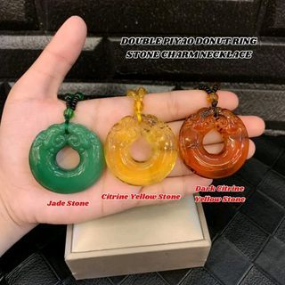 Double piyao donut ring stone necklace