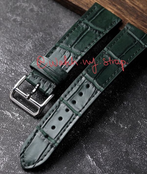 EMERALD GREEN ALLIGATOR SKIN LEATHER WATCH STRAP WITH STAINLESS