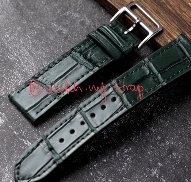 EMERALD GREEN ALLIGATOR SKIN LEATHER WATCH STRAP WITH STAINLESS