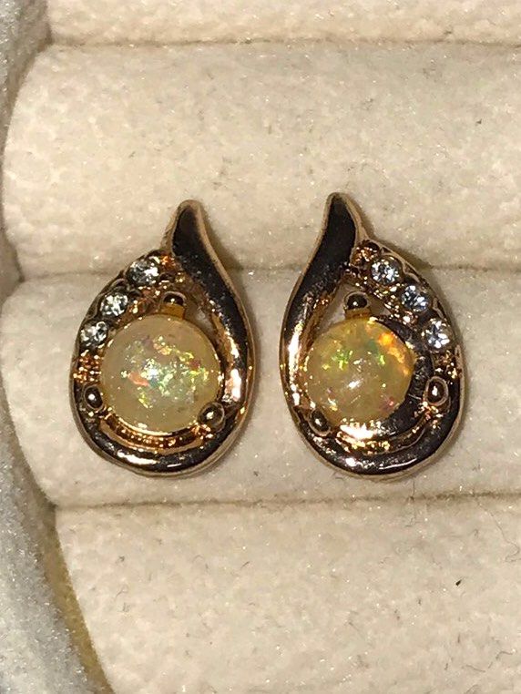 Faux opal rose gold sparkly earstuds small earrings Women s