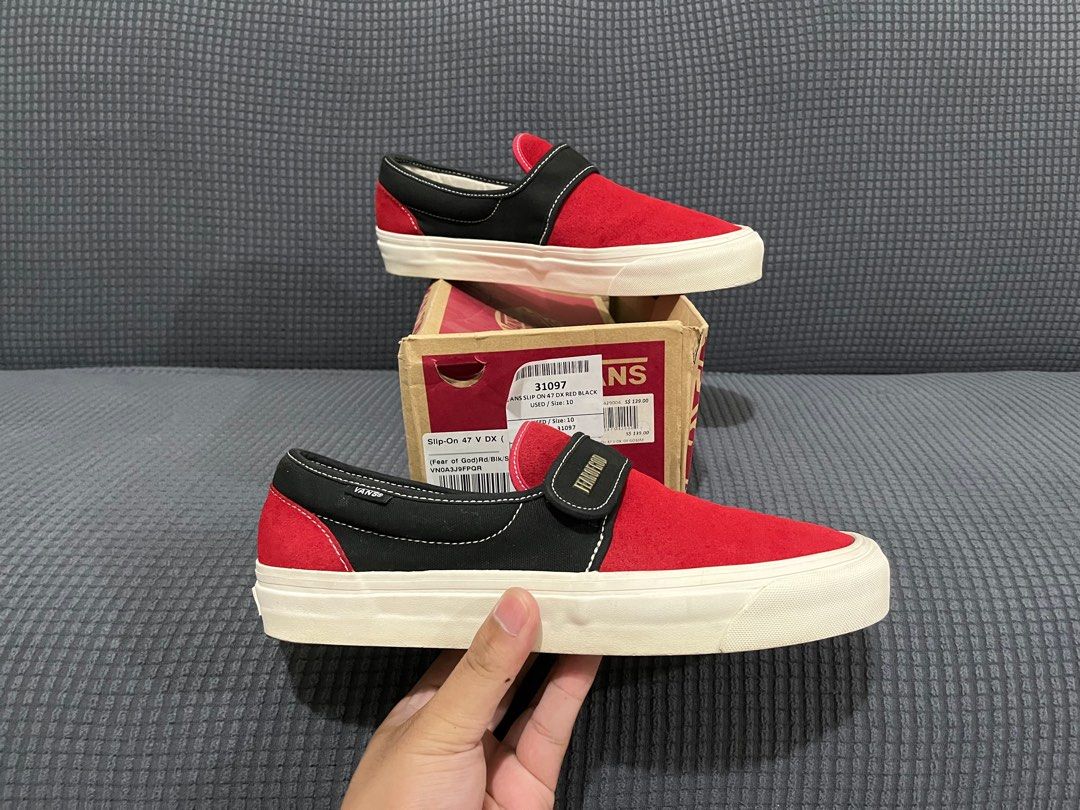 Fear of god vans red slip on discount