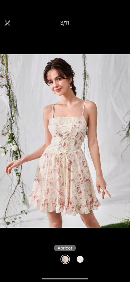 Floral print layered cami dress new arrivals with criss cross crop top