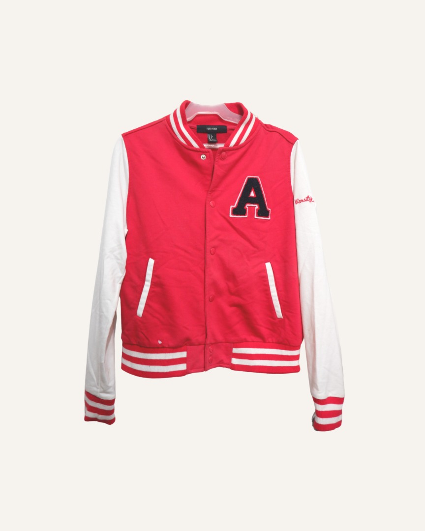 FOREVER 21 Varsity Jacket Red & White, Women's Fashion, Coats, Jackets
