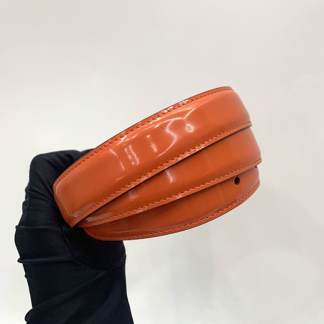 GUCCI 370717 GG ORANGE PATENT LEATHER INTERLOCK BELT 237025317 TI