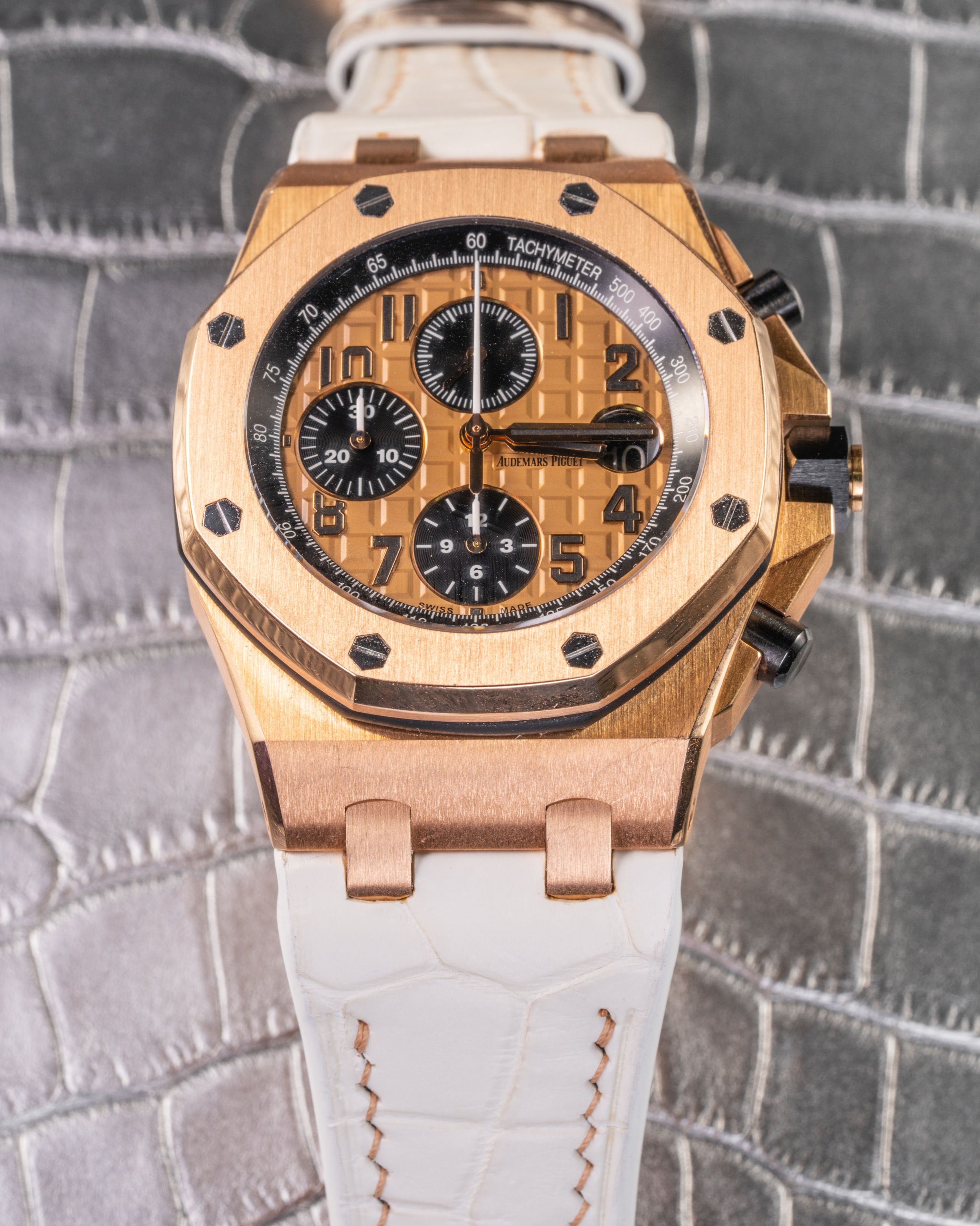 Handmade Hand stitched Watch Strap in Natural Himalayan Crocodile Leather For Client s Audemars Piguet 42MM Royal Oak Offshore 26470 Watch