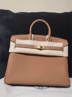 Hermes Birkin 25 Sellier Bag in Gold Veau Barenia Faubourg with Gold Hardware Brown