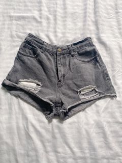 High Waisted Ripped Gray Denim Shorts