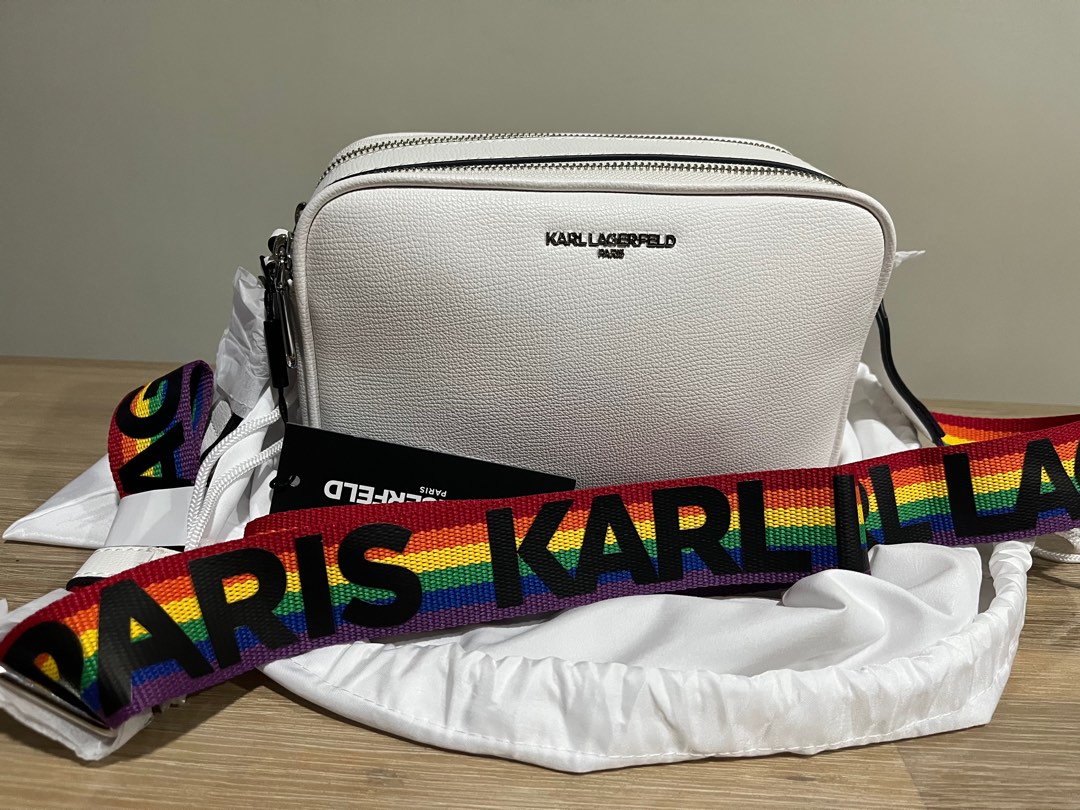 Karl Lagerfeld White Colour Rainbow Strap Crossbody Camera Bag, Women's