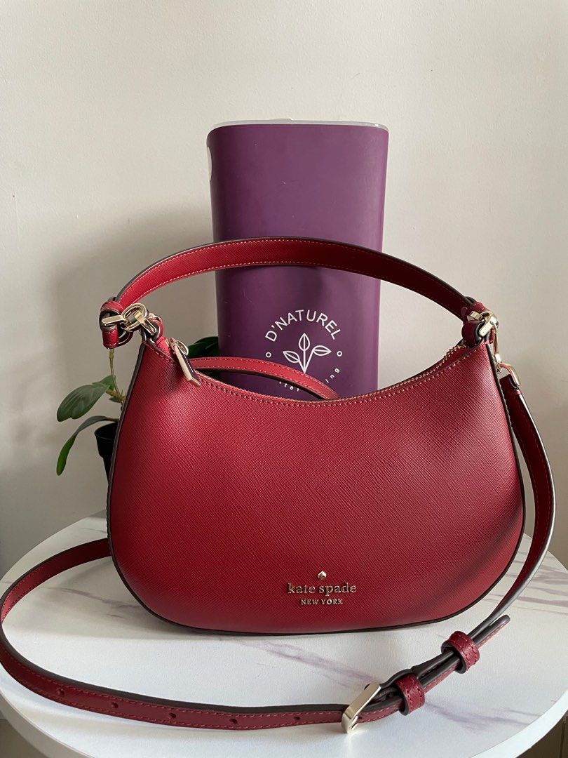 Kate Spade Staci Half Moon Small Shoulder Bag Crossbody Red Currant Leather