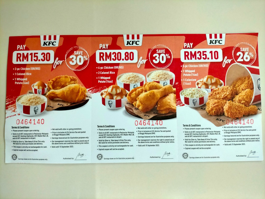 KFC Coupon Voucher, Tickets & Vouchers, Vouchers on Carousell