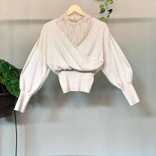 KIMONO MIX BRUKAT BRAND INGNI CREAM LENGAN BALON