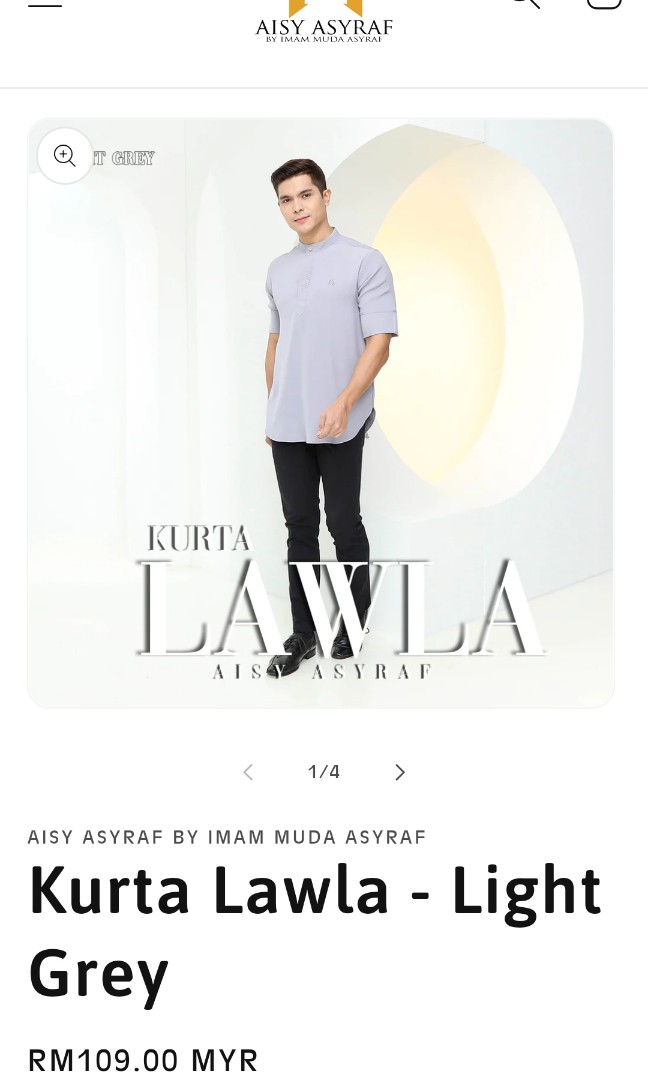 Kurta Aisy Ashraf Light Grey, Men's Fashion, Muslim Wear, Tops on Carousell