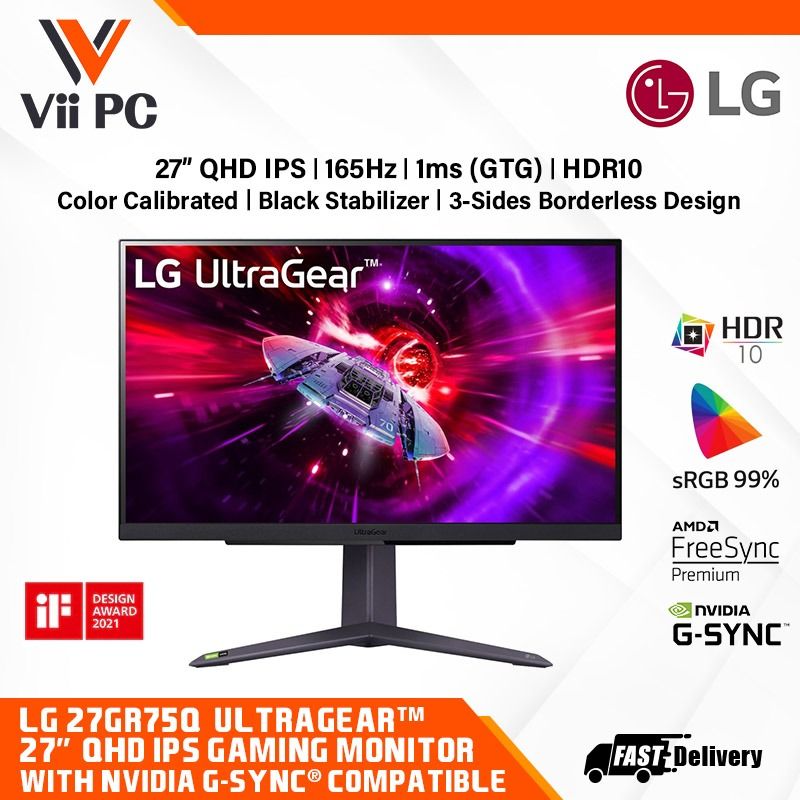 LG - 27” UltraGear QHD Nano IPS 1ms 165Hz HDR Monitor with G-SYNC  Compatibility - Black 