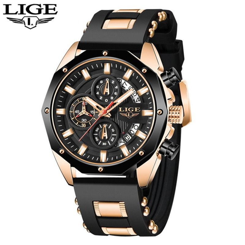 Lige Mens Watches Brand Luxury Silicone Strap Waterproof Sport Quartz Watch Men Chronograph Military Clock Today s Best Daily Deals