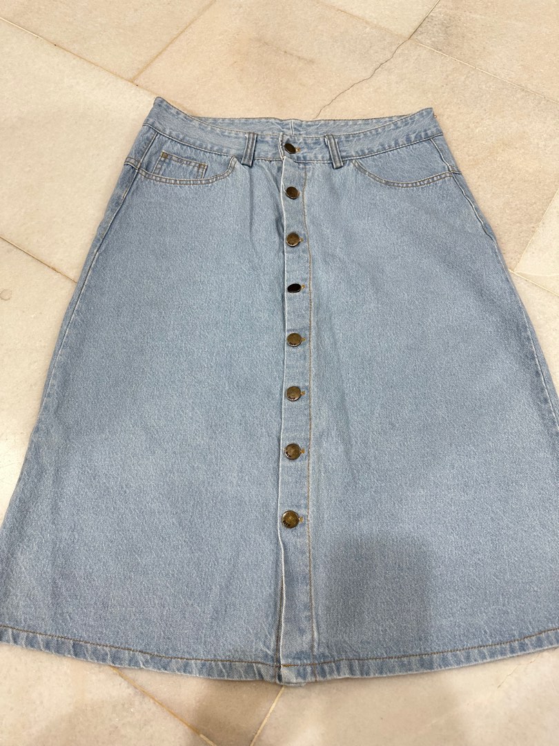 Light Blue denim skirts, Women's Fashion, Bottoms, Skirts on Carousell