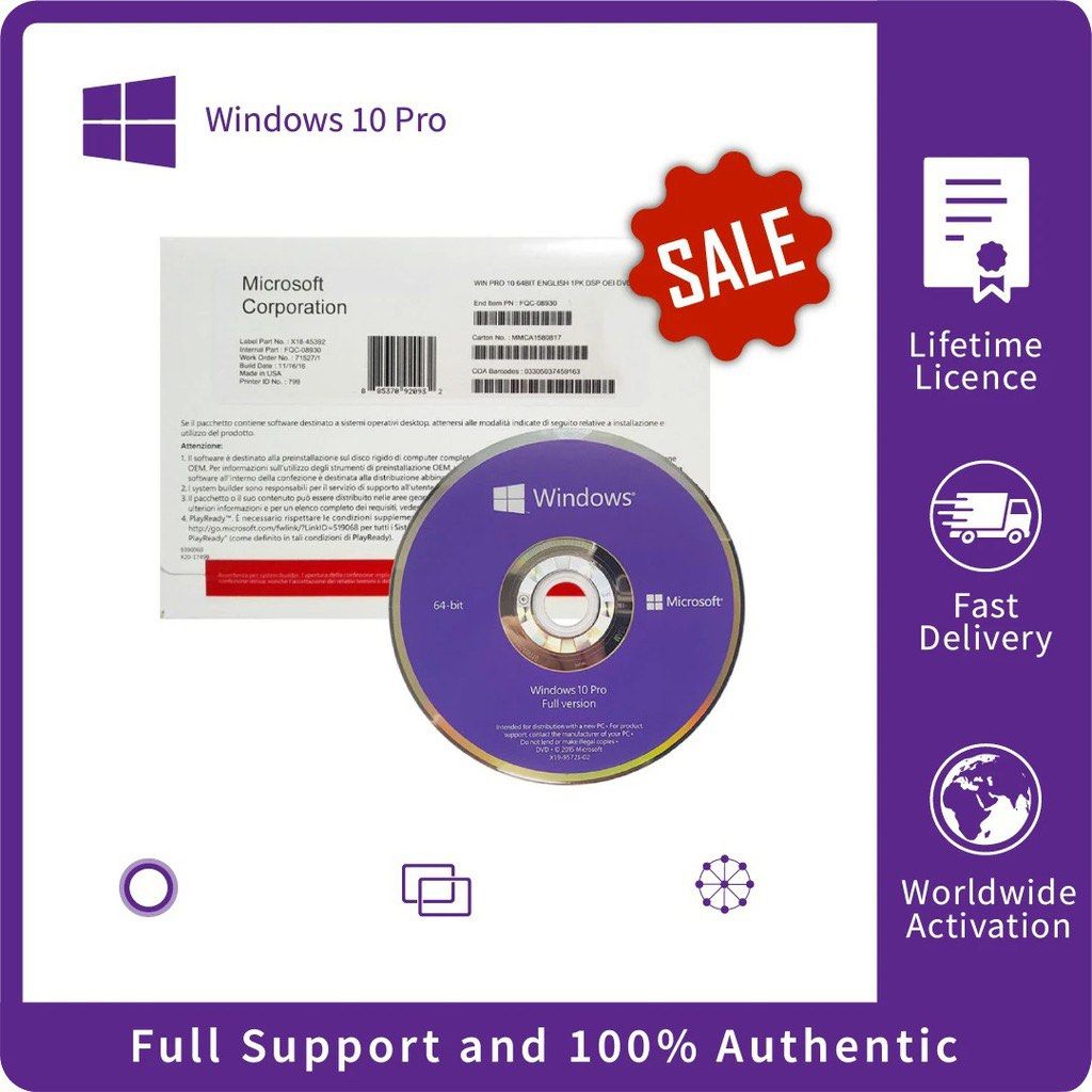 Microsoft Windows 10 Pro 64-bit (OEM Software) (DVD) 