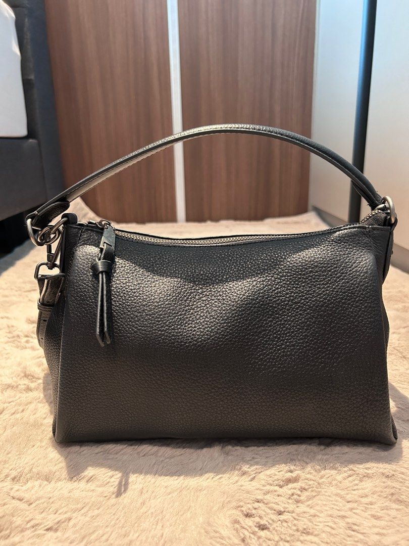 Minimalist Black Leather Crossbody Bag