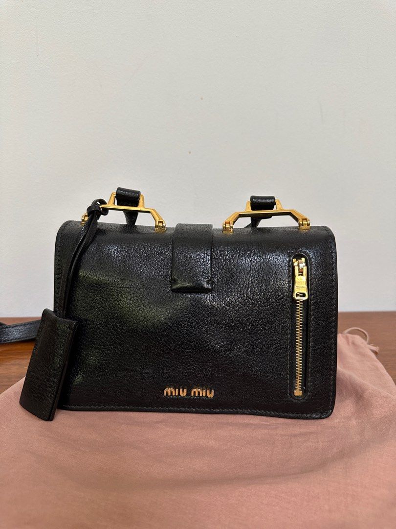 Miu Miu Madras Small Textured-leather Shoulder Bag In Black