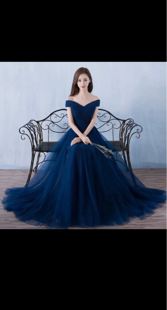 Olivia Embellished Off The Shoulder Gown (Navy)