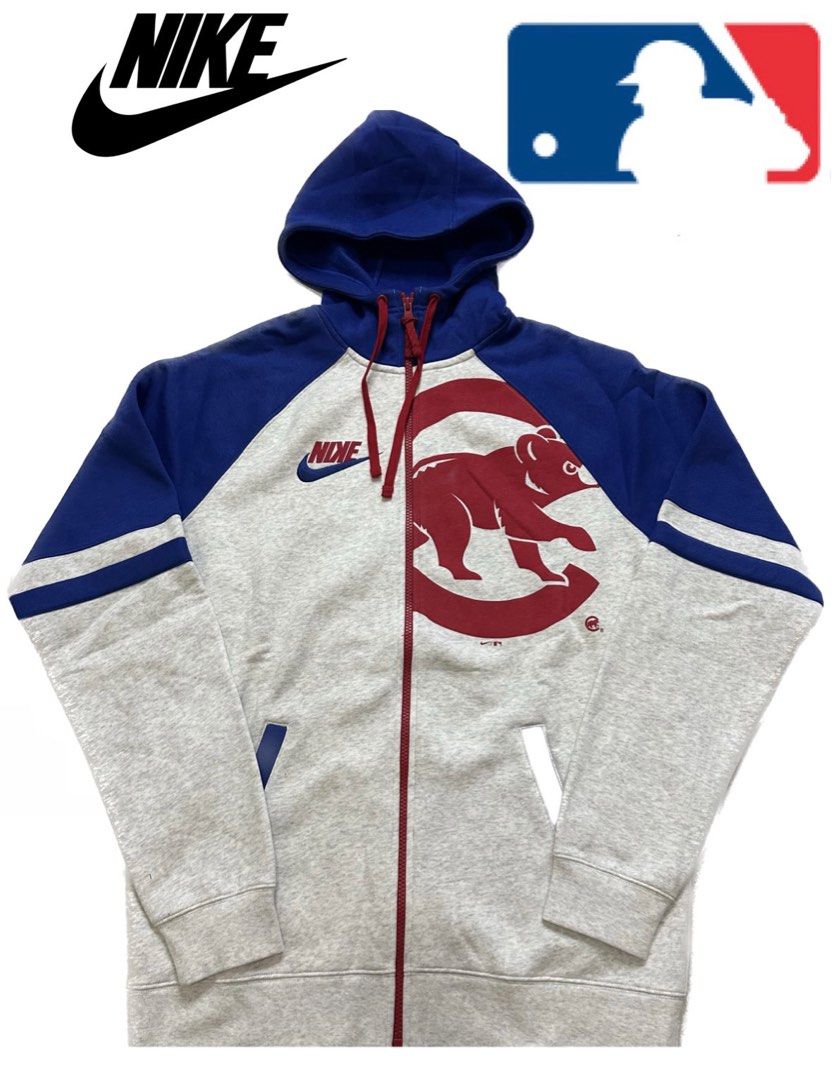 Chicago Cubs Men's Hooded Sweatshirt Gray Hoodie Logo Blue Size Large