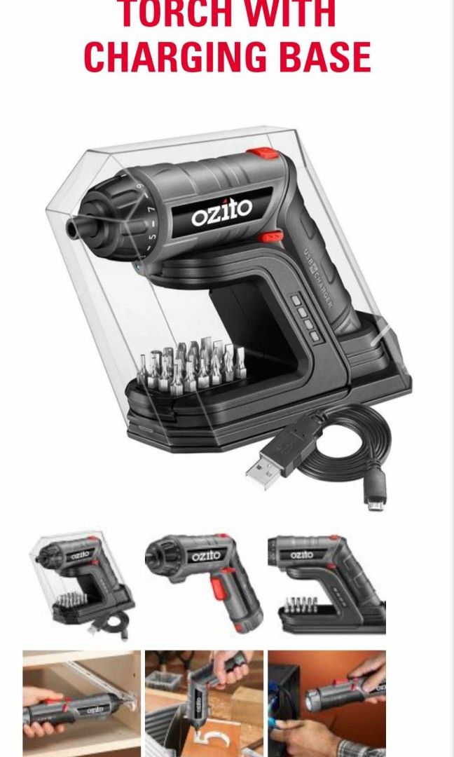 Ozito 3.6 v screwdriver best sale torch with usb charging base